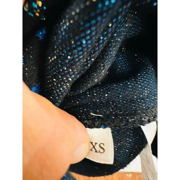 STINE GOYA Black Blue Metallic Button Front Floral Lucian Long Sleeve Top sz XS - Picture 11 of 15